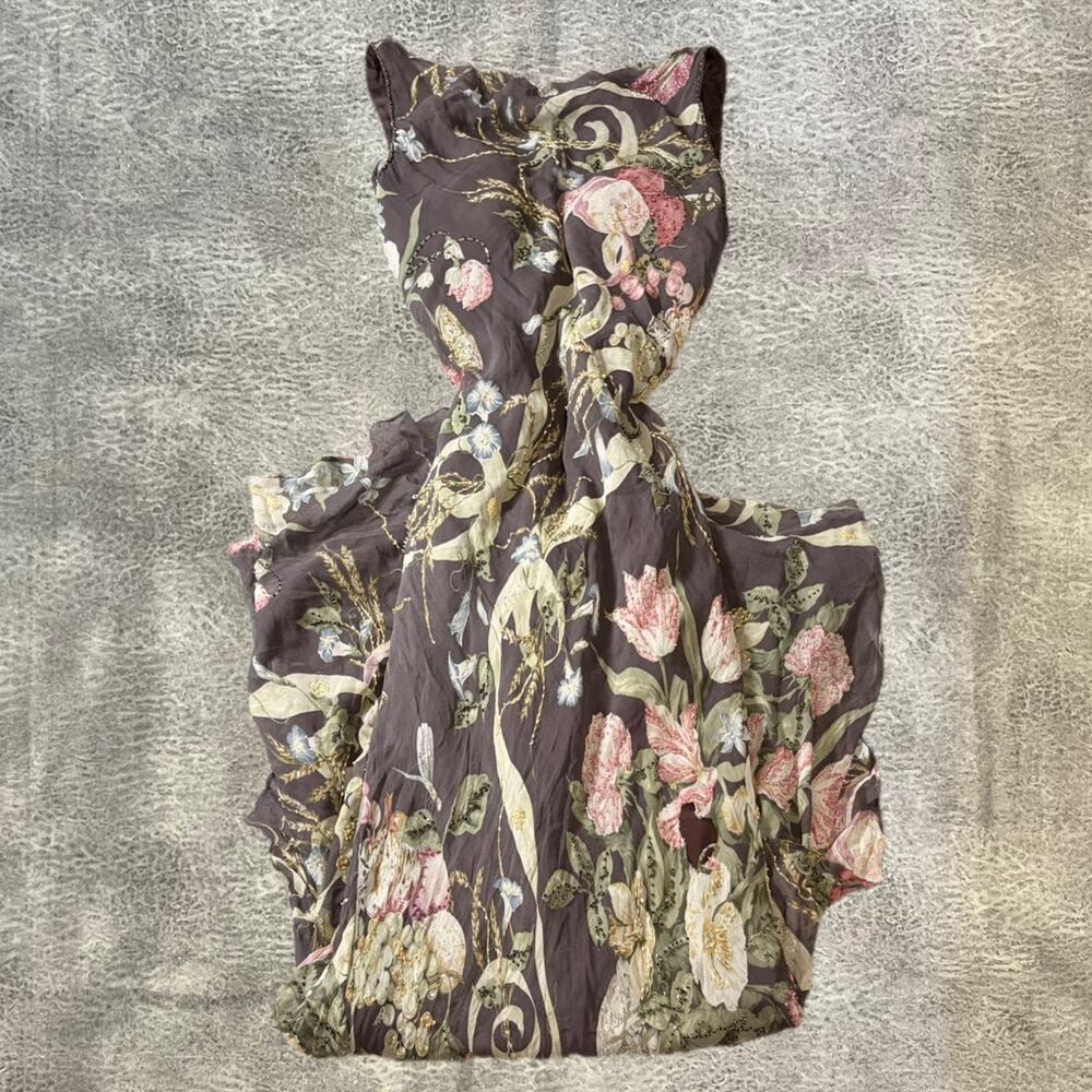 Brown Floral Embellished Silk Maxi Dress